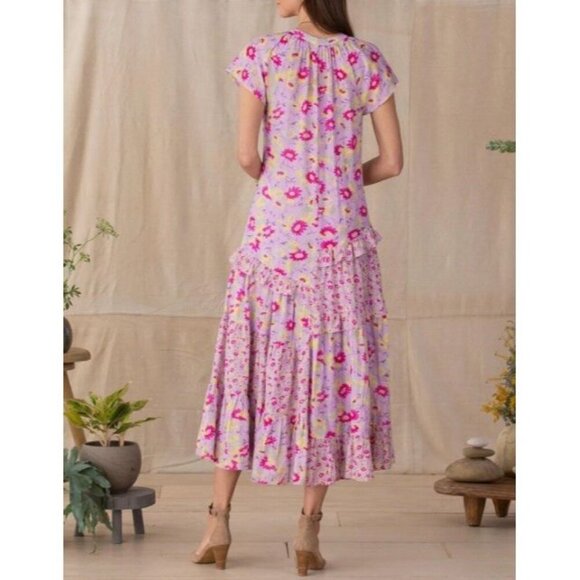 Sundance Pretty Petals Tiered Ruffle Purple Floral Maxi Dress Cotton Size Medium - Picture 4 of 10